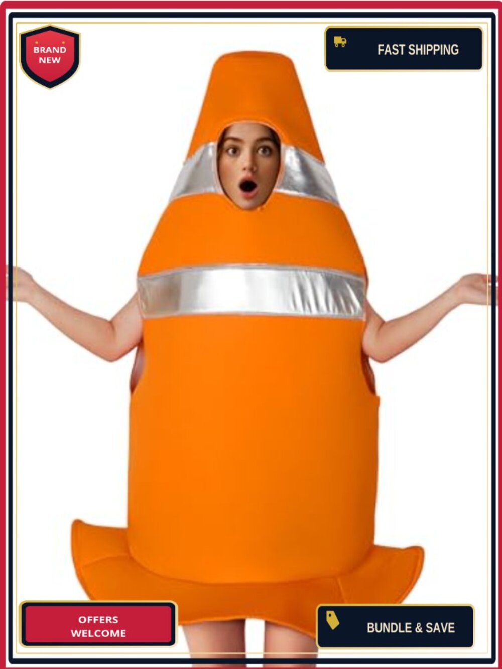 Adult Traffic Cone Costume One-Piece Polyester Halloween Party Outfit